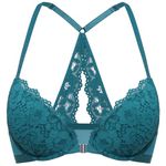 DOBREVA Women's Push Up Front Fastening Bras Racer Back Lace Padded Plunge Underwired Bra Borealis Green 32B