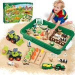 FRUSE Play Sand Farm Animal Toys,Sand Box Toys Set for Toddlers w/1 KG Play Sensory Sand, Farm Toy Figures and Tractor Truck Playset,Sensory Sandbox with Cover for Boy Girl Kid Age 3 4 5 6 7 8 9