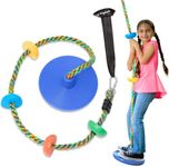 Jungle Gym Kingdom Tree Swing for Kids - Single Disc Seat and Rainbow Climbing Rope Set w/Carabiner and 4 Foot Strap - Treehouse and Outdoor Playground Accessories - Blue