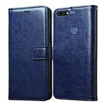 Casotec Flip Cover for Huawei Honor 7A | Premium Leather Finish | Inbuilt Pockets & Stand | Flip Case for Huawei Honor 7A (Blue)