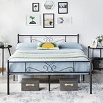 Yaheetech 5ft Bed Frames Metal Platform Bed with Scroll Design Headboard and Footboard for Bedrooms No Box Spring Needed/Underbed Storage/Sturdy Metal Slats Black