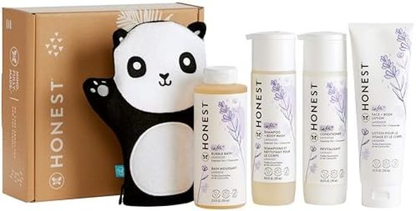 Honest The Company Lavender Bathtime Essentials Bundle Shampoo + Body Wash, Conditioner, Face + Body Lotion, Bubble Bath, Panda Bath Mitt Naturally Derived, Tear-Free, Hypoallergenic