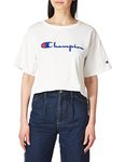 Champion Women’s Heritage Cropped Tee, Women's Heavyweight Cotton Tee, Women's Logo T-Shirt, White Vintage Script, Large