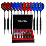 WELLFORM Darts Metal Tip Set，12 Pack 26 Gram Nonslip Iron Barrel, Darts Steel Tip Set Professional,with 12 Aluminum Dart Shafts, 24 Extra Flights, Dart Sharpener, Dart Wrench, Stylish Gift Box