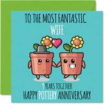 Cute Pottery Anniversary Card for Wife - 9 Years Together - Happy 9th Wedding Anniversary Cards for Wife from Husband, 145mm x 145mm Greeting Cards for Ninth Anniversaries