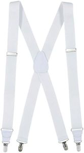 HOLD'EM Suspender Men X-Back Clip on Leather Crosspatch-White (Tall 54")