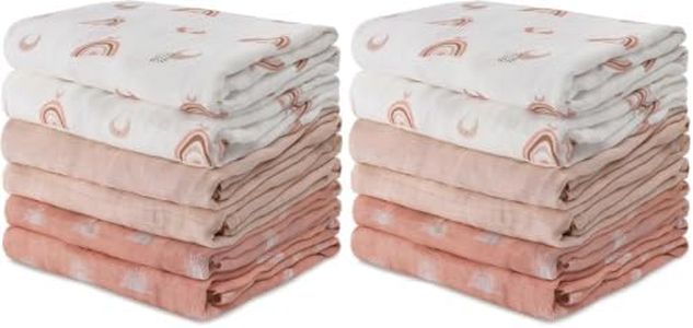 GLLQUEN BABY Receiving Blanket Boy Cotton Muslin Swaddle Blankets Girl Newborn Squares Breathable & Soft Thin Baby Blankets Cloths Double Absorbent Infant Swaddling Wrap - 12 Pack (Sun)