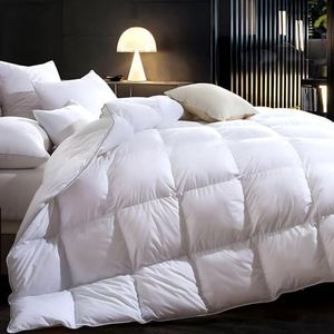 3D Baffle Box Real Down Comforter, 750 Fill-Power Ultra-Soft Down Duvet Insert, All Season White Feathers Down Comforters Queen Size, Medium Warm Bed Comforter, Fluffy and Cozy, 8 Tabs - 90"X90"