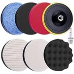 SIQUK 8 Pieces Car Polishing Pads Kit 125mm Buffing Pads Foam Polish Pads Polisher Attachment with M14 Drill Adapter for Drill