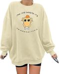 VILOVE Oversized Thanksgiving Shirts Women Funny Turkey Graphic Sweatshirt Grateful Blessed Long Sleeve Pullover Tops Apricot