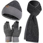 Tofern Winter Beanie Hat Scarf Touch Screen Gloves Set 3 Pieces Soft Warm Knitted Beanie Cap Neck Warmer Gloves Fleece Lined for Men and Women Outdoor Sports