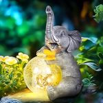 GIGALUMI Solar Garden Statues glass globe Elephant Figurine Lights for Outdoor, Yard, Garden Decor Unique Gifts for Mom, for Women, Elephant Decoration for Patio