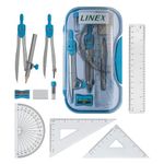 Linex Blue Geometry Set, Maths Set for Exams, Secondary School, 10 Pieces, Compasses, Protractor