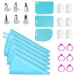 Riccle Reusable Piping Bags and Tips Set - Icing Piping Bags in a 25 Pcs Cake Decorating Kit with 6 Pcs Pastry Bags of 12, 14 & 16 Inch - 6 Couplers, 6 Frosting Tips, 6 Icing Bag Ties, Cake Scraper