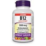 Webber Naturals Vitamin B12 5000 mcg, Extra Strength, Quick Dissolve, 60 Tablets, Supports Energy Production and Metabolism