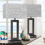 MoMyofdy 22’’ Tall Set of 2 Touch Control Table Lamp w. 2 USB Ports, 3-Way Dimmable Modern Bedroom Bedside Touch Lamps w. Fabric Gray Shade for Living Room End Table Nightstand Reading