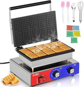HTTSICHI Square Waffle Maker - Commercial Waffle Iron w/Non-stick Baking Pans, 550 ℉ Temperature and Timers, 1550W Hotel Waffle Machine for Double Baking, Professional Stainless Steel Waffle Maker