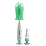 LuvLap 2 - in -1 Silicone Bristle baby feeding bottle cleaning brush & Nipple Cleaner, Grooved Handle with Suction Base, Easy to Clean Bottle Corners for Narrow Neck & Wide Neck Feeding Bottles, Green