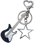 JINZHOUFZ Punk Music Bass Electric Guitar Keychain, Guitar Love Heart Star Key Teens Girls Music Lovers (black)