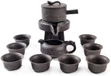 Chinese Gongfu Tea Gift Set, Service Automatic Stone-Mill Design Handmade Ceramics Tea Pot 8 Cups Japanese Kung Fu Tea for Adults Men Women Tea Ceremony Party Home Office Decor (brown)