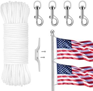 6 PCS Flagpole Hardware Repair Parts Kit, Flag Pole Rope Kit 100 FT with 4 Flag Swivel Snap Clips 1 Rope Cleat Hook, Double Braided Nylon Rope Outdoor Flag Pole Accessories for Clothesline, Crafting