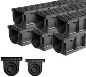 Natotela Channel Drain-39.4Lx6.1Wx5.5D in. Trench Drain with HDPE Grate,6 Pack Total Length 236.4 in,Plastic French Drain with 2 Outlet Adapter for Outdoor,Yard,Downspout,Pool,Walkway,Shed Drainage