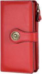 Travelambo Wallets Women RFID Large Capacity Luxury Waxed Leather Clutch Wallet Multi Card Organizer, ReNapa Red Classic, one size, Vintage