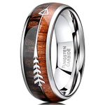 8mm Tungsten Wedding Ring for Men Koa Wood Arrows Inlay Vikings Hunting Ring Band Dome Comfort Fit Size 10