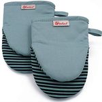 YUTAT Mini Oven Mitts, Cook Mittens Silicone Oven Mitts with Quilted Liner Professionally Protect Your Hand During Baking Doing BBQ or Carry Hot Pot Aqua Blue(1 Pair)