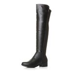 Womens Ladies high Over The Knee Stretch Pull on Low Heel Boots, Black Matte Zip, 4 UK