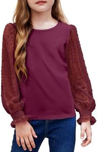 Arshiner Long Sleeve Shirts for Girls Casual Ruffle Cuffs Girls Tops Girl Shirts Size 10 with Polka Dot,Girls Sweatshirt,Tops for Teen Girls Claret