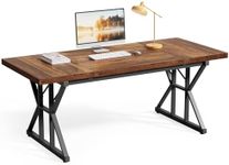 LITTLE TREE 70.8-Inch Office Desk, Wooden Executive Office Desk, Modern Work Desk, Large Farmhouse Writing Table Computer Desk for Home, Brown-Black