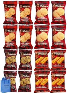 NOSH PACK Shortbread Cookies Scottish Biscuits - 16 Individually Wrapped Sampler Cookies- Chocolate Chip Short Bread, Shortbread Fingers, Shortbread Highlanders & Shortbread Rounds with Nosh Pack Bag