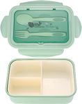 GNEY Lunch Box Set, Bento Box, Lunch Containers Box, Kids Lunch Box with Compartments Spoon Fork, Meal Prep Snack Bento Lunch Box for Kid Adult Work School, Microwave Safe, Green