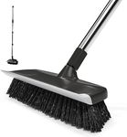 ITTAR Multi-Purpose Scrub Brush with Long Handle, 10" Wide Stiff Bristles Floor Cleaning Brush, 2-in-1 Heavy-Duty Shower Scrubber Brush for Deck, Patio, Pool, Kitchen, Garage, Shower Floor-Black