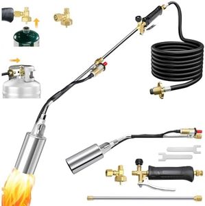 Propane Torch Weed Burner Kit, 2-in-1 Sectional 37.5" Extended No-Bend 1,800,000 BTU Heavy Duty Blow Torch Flamethrower with Auto-Ignition,10FT Hose & Multi-Tank Adapter for Weeding/Snow/Roof Asphalt