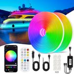 Obcursco Boat Lights Marine Led Strip Lights IP68 Waterproof APP RF Remote Control for Pontoon Lights12V RGBW Boat Interior and Exterior Light, Boat Deck Light for Bass Boat,Fishing Boat,Yacht(32.8FT)