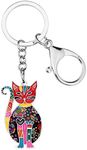 DUOWEI Dainty Floral Enamel Sitting Cat Keychain Zinc Alloy Kitten Pet Key Ring Handbag Charm Gifts for Women Girls (Multicolor), Multicolor