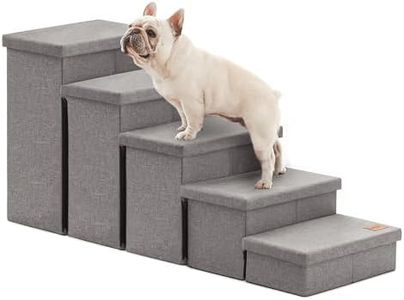 Love's cabin Dog Stairs for High Bed 22" H, Foldable Pet Stairs for Small Medium or Large Dogs Puppy with Storage for Bed or Couch, Cat Dog Steps Ramp with Zip up to 200 lbs, Solid Grey, 5 Steps