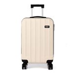 Kono 55x35x20cm Cabin Hand Luggage Super Lightweight ABS Suitcase 4 Wheels Spinner Luggage Vertical Strip Travel Trolley Case (Beige)