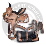 Manaal Enterprises Adult Classic Quality Premium Leather Comfort Western Barrel Racing Trail Equestrian Horse Saddle, Headstall, Breast Collar & REINS Size 14 to 17 inches Seat (L Corner, 15)