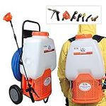 PetraTools Powered Backpack Sprayer with Custom Fitted Cart and 100 Foot Commercial Hose, 2 Hoses Included, Commercial Quality Heavy Duty Sprayer (6.5 Gallon Cart Sprayer)