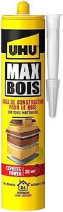 UHU Bois Max express- Colle à bois SMP, extrèmement forte et rapide, résistante à l'eau, D4, sans solvant, blanc, cartouche 380