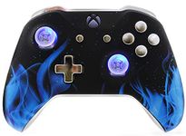 Chromium Blue Fire UN-MODDED Custom Controller Compatible with Xbox One S Unique Design (with 3.5 Jack)