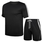 Nieery Men's Tracksuit Men's T-Shirt and Shorts Set Sports Mesh Tracksuit Outfits Short Sleeve Suit Set Casual Running Sport Sweat Activewear with Pockets Black XL