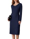 GRACE KARIN Women's Casual Maxi Dress Long Sleeve Long Dresses Holiday Vacasion Summer Winter Dress Navy Blue XL
