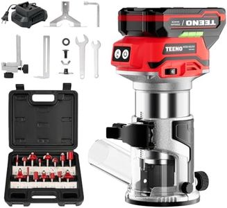 TEENO Cordless Compact Router Tool for Woodworking, Wood Router Brushless Motor with Trim Router Bits, 6 Variable Speeds, 15PCS 1/4" Router Bits, Edge & Roller Guides, Dust Hood