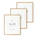 16x20 Picture Frame, 16 x 20 Solid Oak Picture Frame with Mat, 16x20 Natural Wood Frame for Wall Art Photo, Set of 3