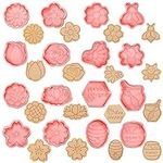 BENBO 16PCS Bee Flower Cookie Cutters with Plunger Stamps, Mini Bee Honeycomb Cookie Fondant Stamper Spring Floral Shapes 3D Cookie Stamps Plastic Biscuit Mould Press Flower Embossing Cutter