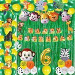 FI - FLICK IN 75 pcs 6th Birthday Decoration for Boys Animals Cutouts Foil Balloons Jungle Theme 6th Birthday Decoration Kit Lion King Party Decoration (Pack of 75, Green & Yellow)